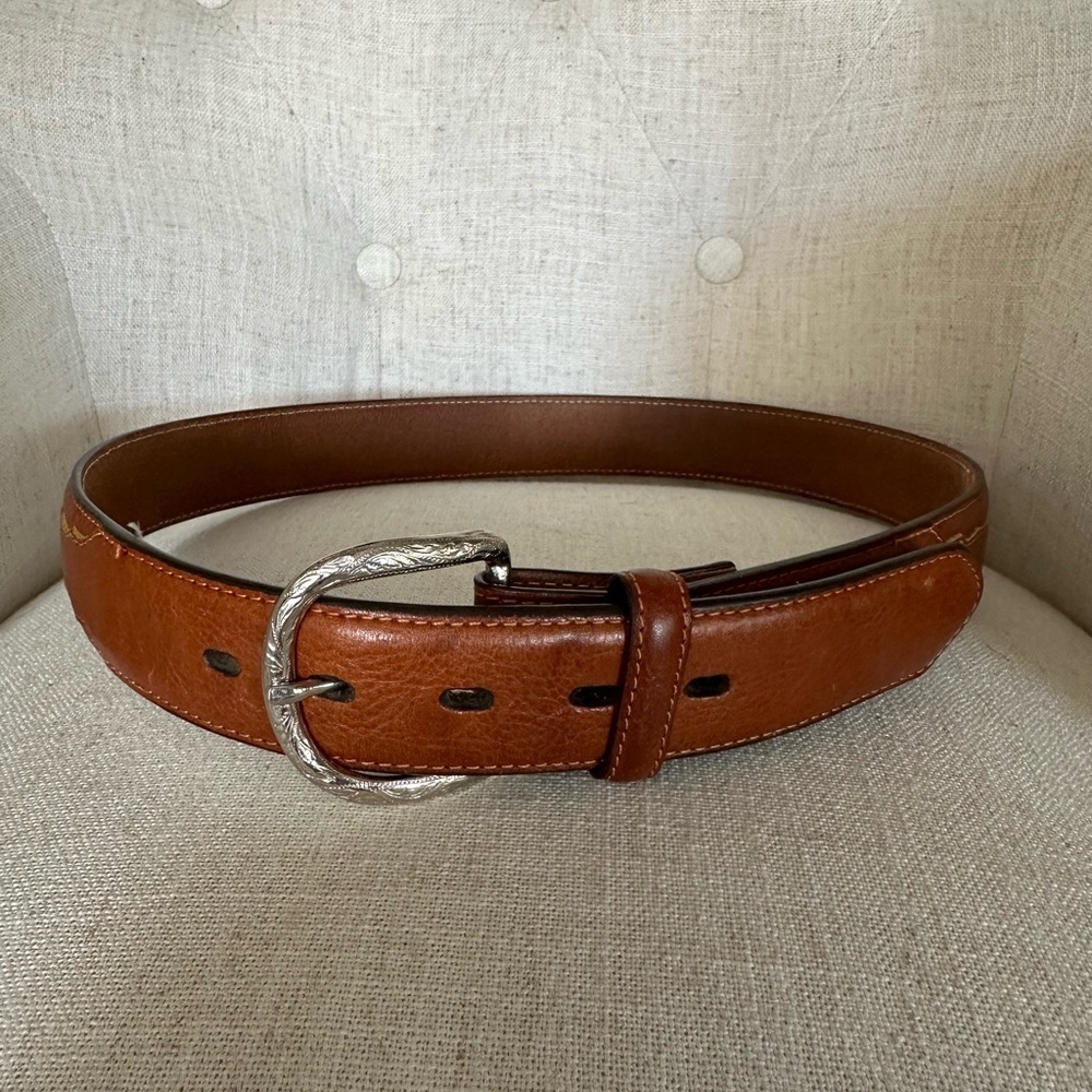 Ranger Belt Company Brown Leather Men’s 34 Engraved Rancher Farmer Rodeo Cowboy